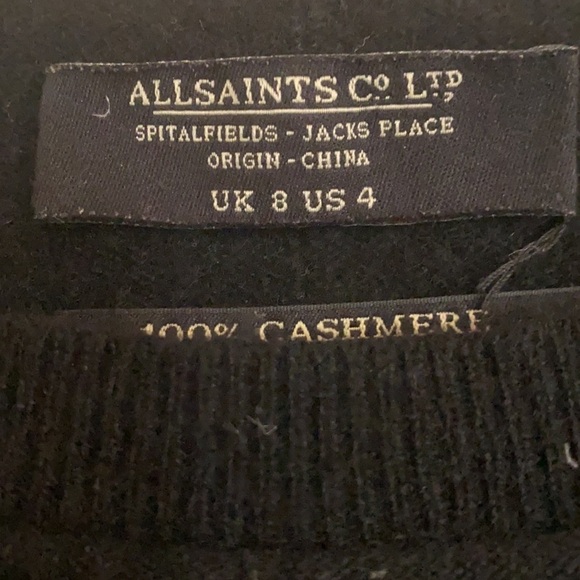 Allsaints / Char Jumper Pullover 100% Cashmere black basic Sweater 4 small - Picture 3 of 4